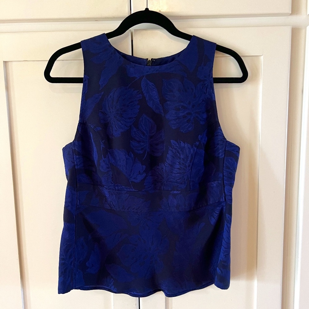 J. Crew Collection Jacquard Sleeveless Shell, Dark Blue, Size 8
